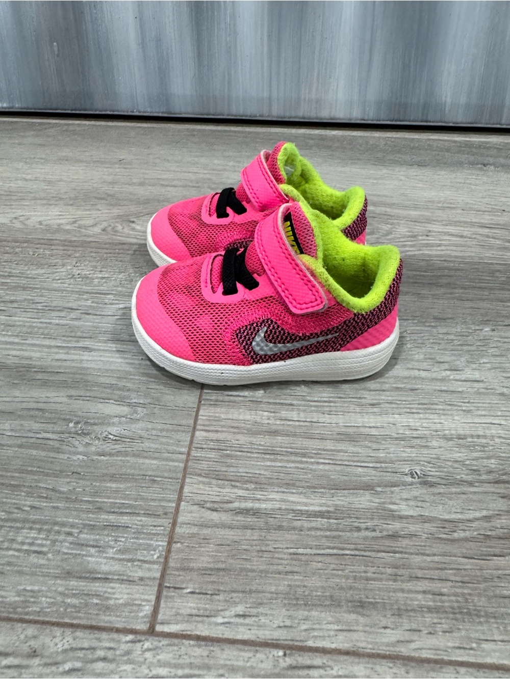 Nike Kids Bright Pink and Lime Green Sneakers